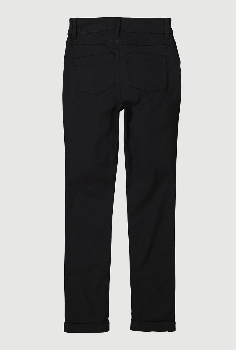 Girls Solid Hyperstrech Straight Leg Pants, Black,