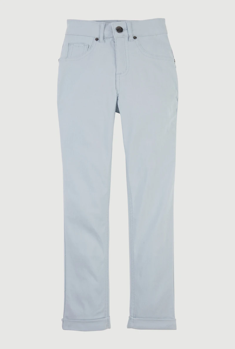 Girls Solid Hyperstrech Straight Leg Pants, Blue, Size 10-12