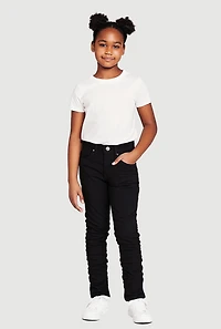 Girls Ruched Slim Leg Stretchy Pants, Black, Size 10-12