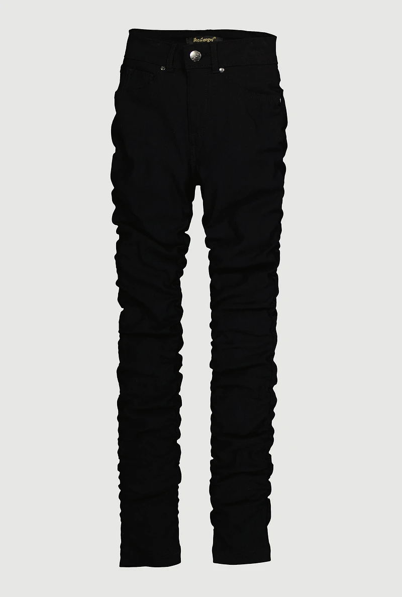 Girls Ruched Slim Leg Stretchy Pants, Black, Size 10-12