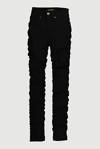 Girls Ruched Slim Leg Stretchy Pants, Black, Size 10-12