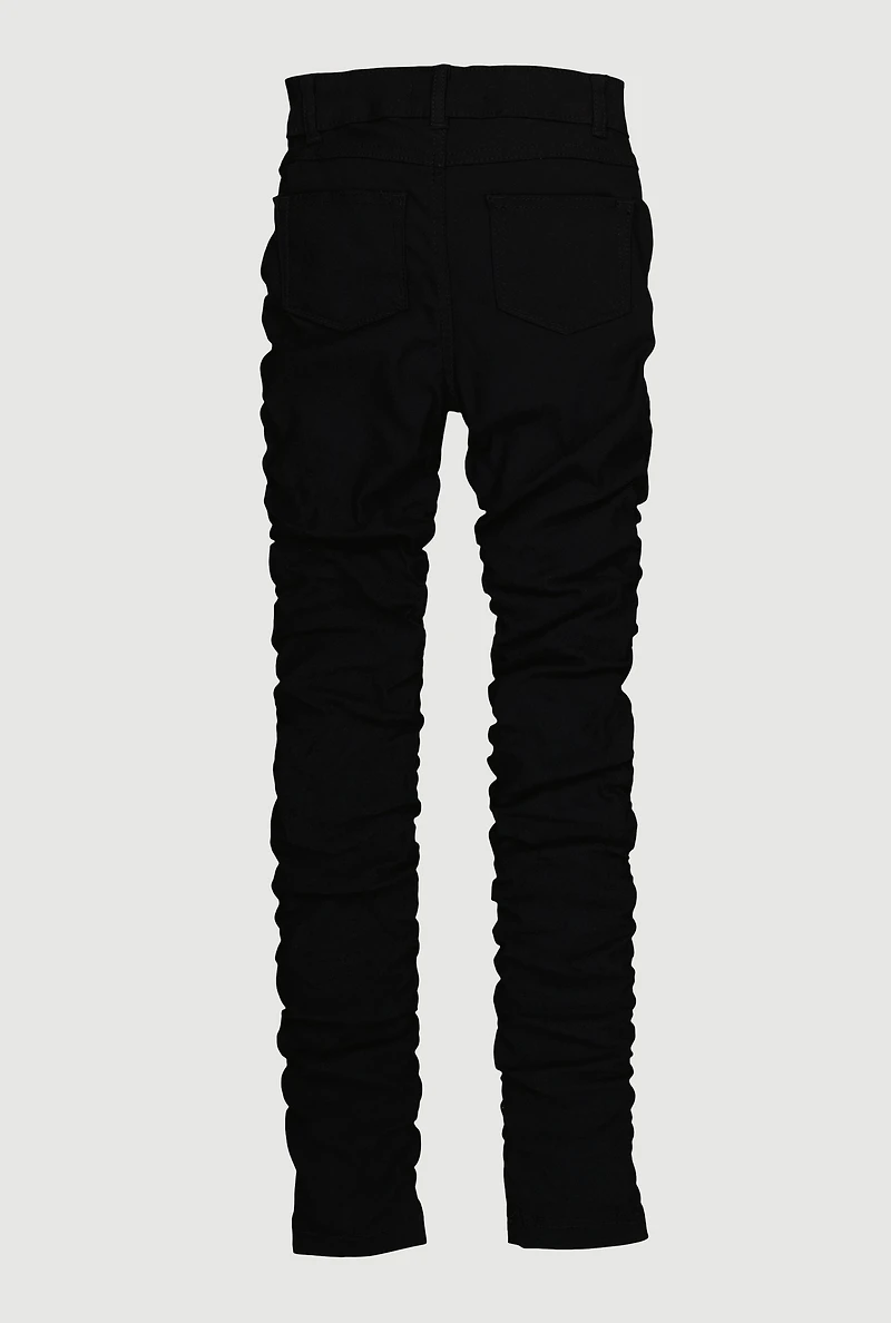Girls Ruched Slim Leg Stretchy Pants, Black, Size 10-12