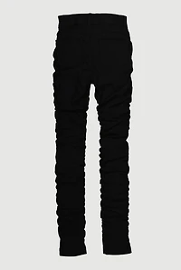 Girls Ruched Slim Leg Stretchy Pants, Black, Size 10-12