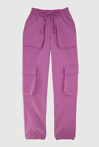 Girls Mid Rise Stretchy Cargo Joggers, Purple, Size 10-12