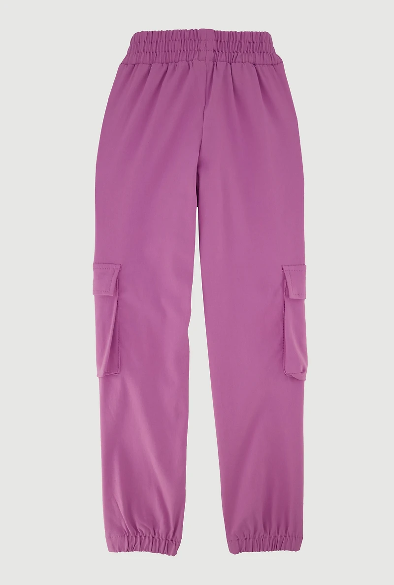 Girls Mid Rise Stretchy Cargo Joggers, Purple, Size 10-12