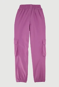 Girls Mid Rise Stretchy Cargo Joggers, Purple, Size 10-12