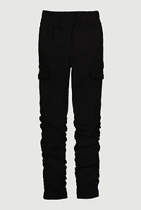 Girls Side Ruched Cargo Pants, Black, Size 10-12