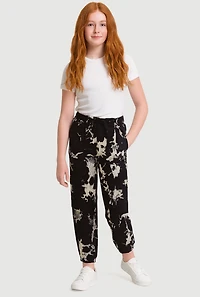 Girls Hyperstretch Printed Pattern Cargo Joggers, Black, Size 10-12