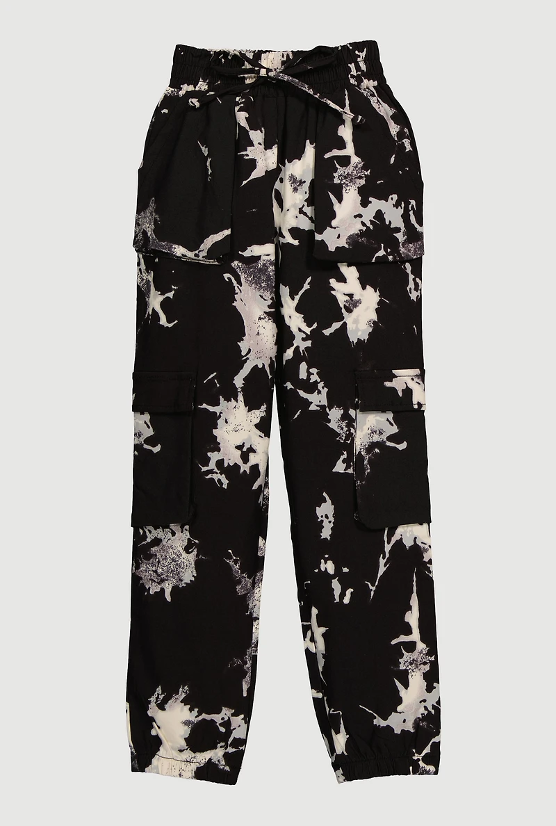 Girls Hyperstretch Printed Pattern Cargo Joggers, Black, Size 10-12
