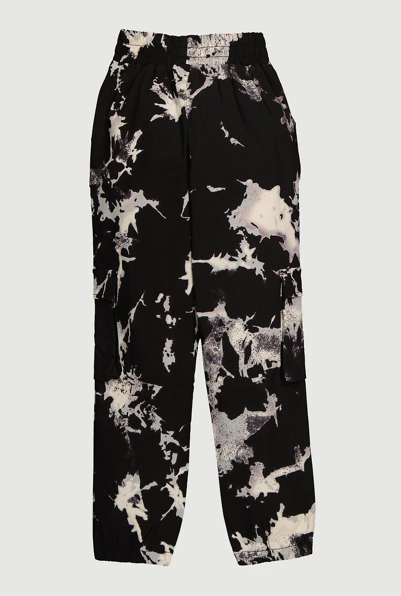 Girls Hyperstretch Printed Pattern Cargo Joggers, Black, Size 10-12