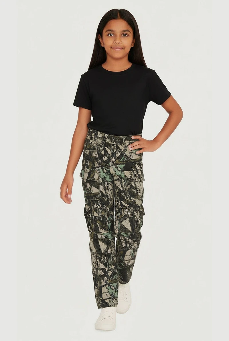 Girls Twill Hunter Camo Utility Pants, Green,