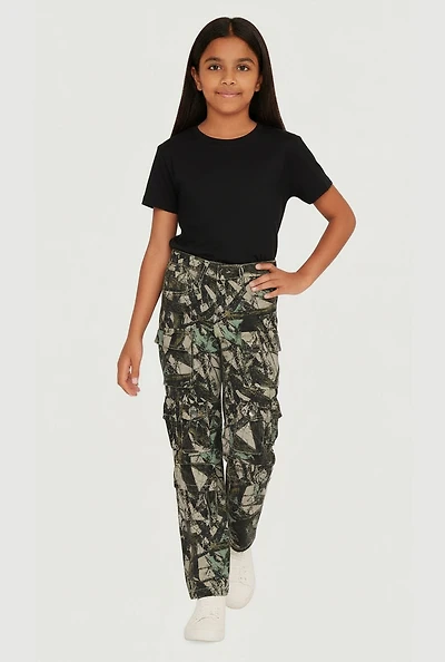 Girls Twill Hunter Camo Utility Pants, Green,
