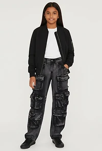 Girls Twill Acid Wash Utility Pants