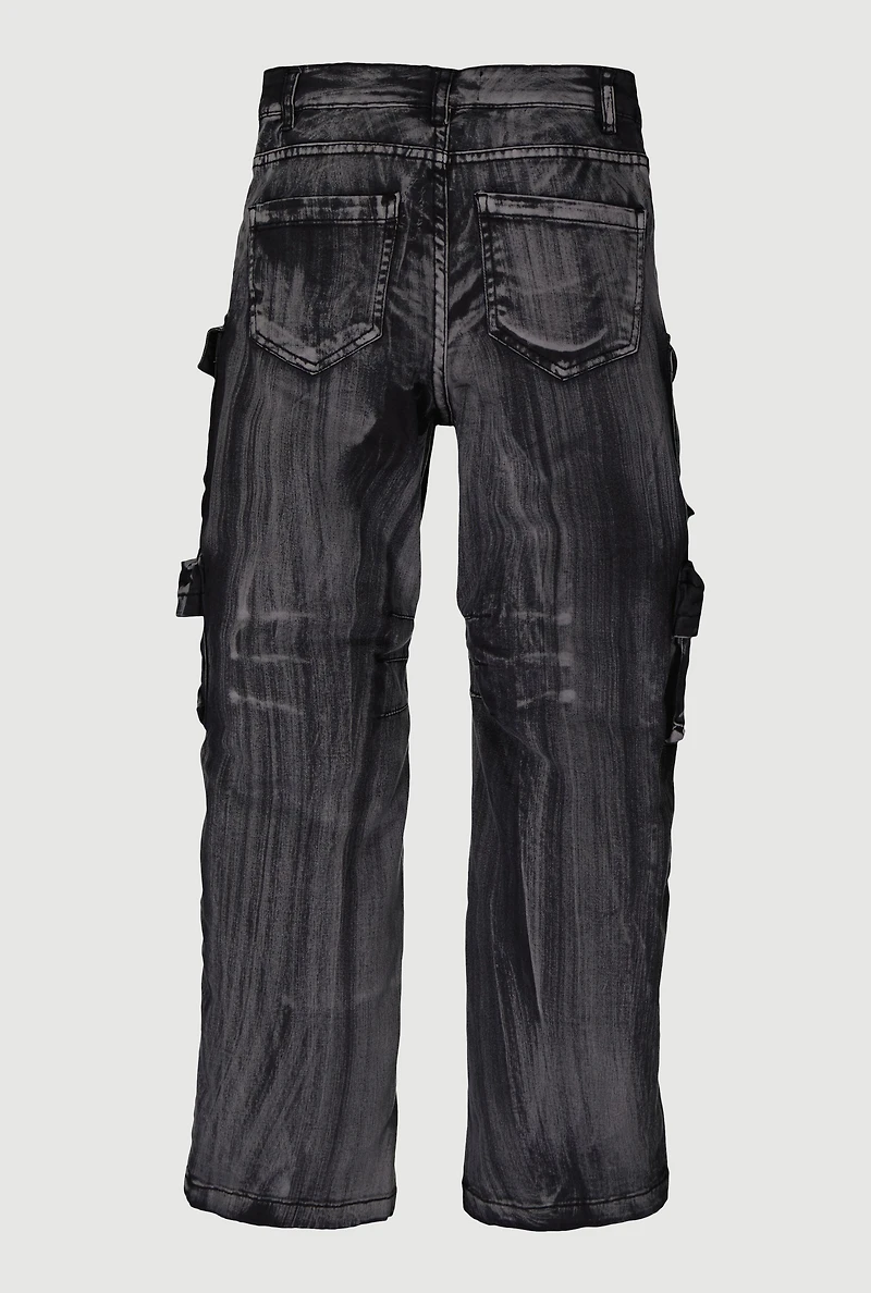 Girls Twill Acid Wash Utility Pants,