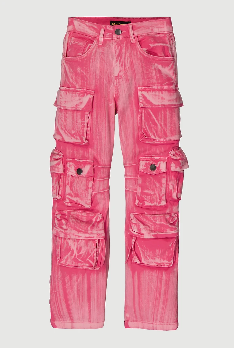 Girls Twill Acid Wash Utility Pants, Pink, Size 10-12