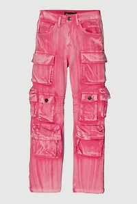 Girls Twill Acid Wash Utility Pants, Pink, Size 10-12