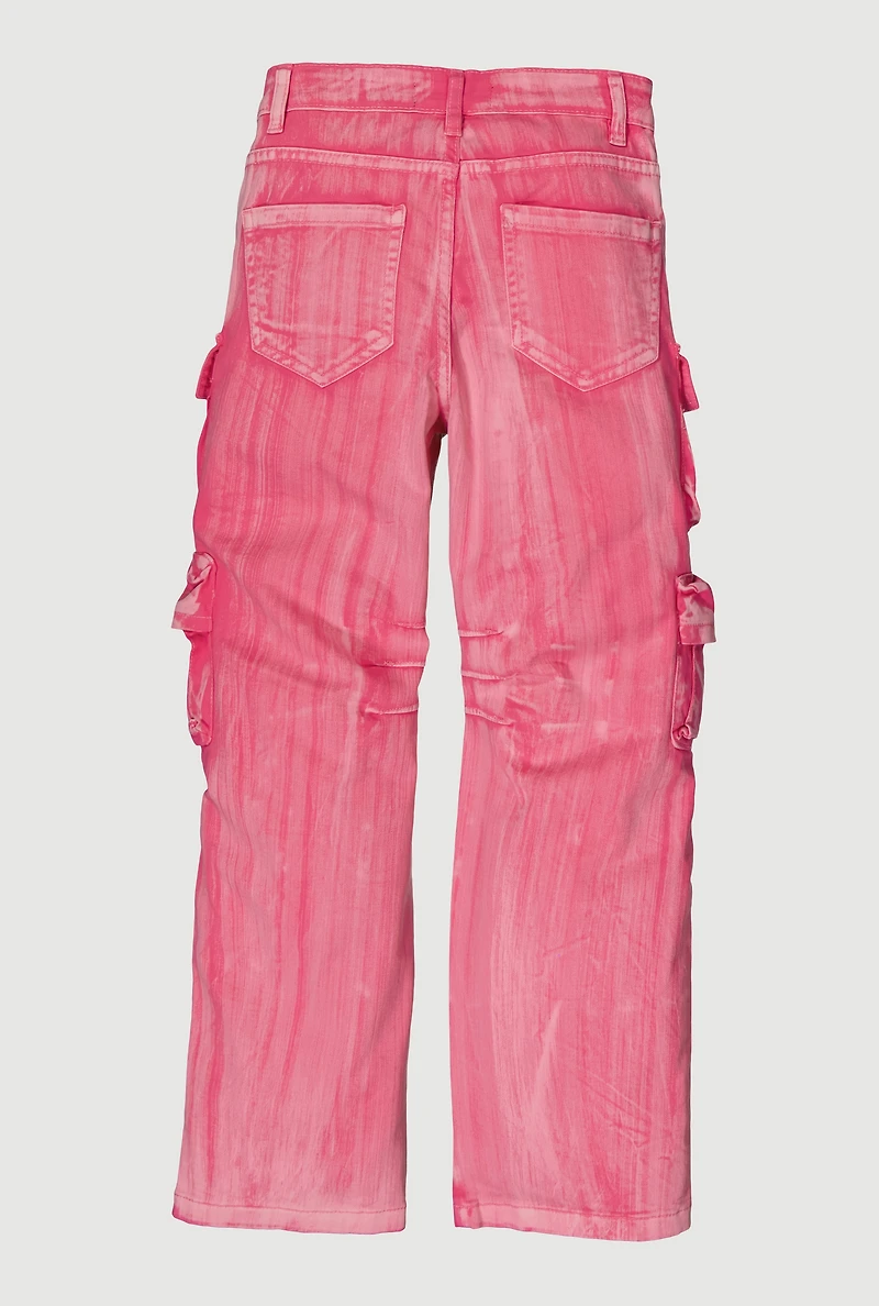 Girls Twill Acid Wash Utility Pants, Pink, Size 10-12