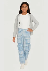 Girls Twill Acid Wash Utility Pants