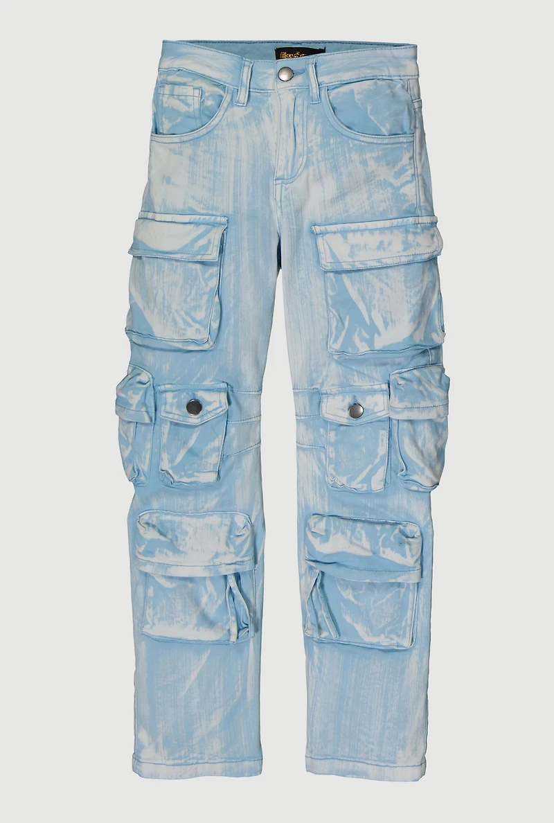 Girls Twill Acid Wash Utility Pants