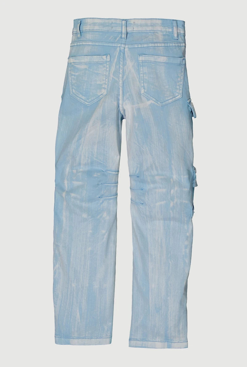 Girls Twill Acid Wash Utility Pants