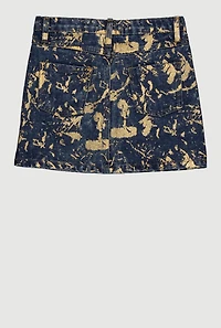 Little Girls Foil Screen Paint Splatter Denim Skirt, Blue,