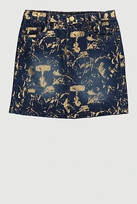 Girls Foil Screen Paint Splatter Denim Skirt, Blue, Size 10