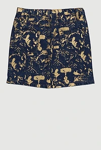 Girls Foil Screen Paint Splatter Denim Skirt, Blue, Size 10