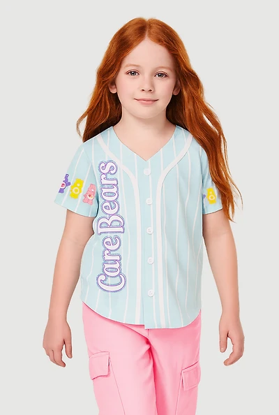 Little Girls Care Bears Graphic Baseball Jersey, Blue, Size 6-6X