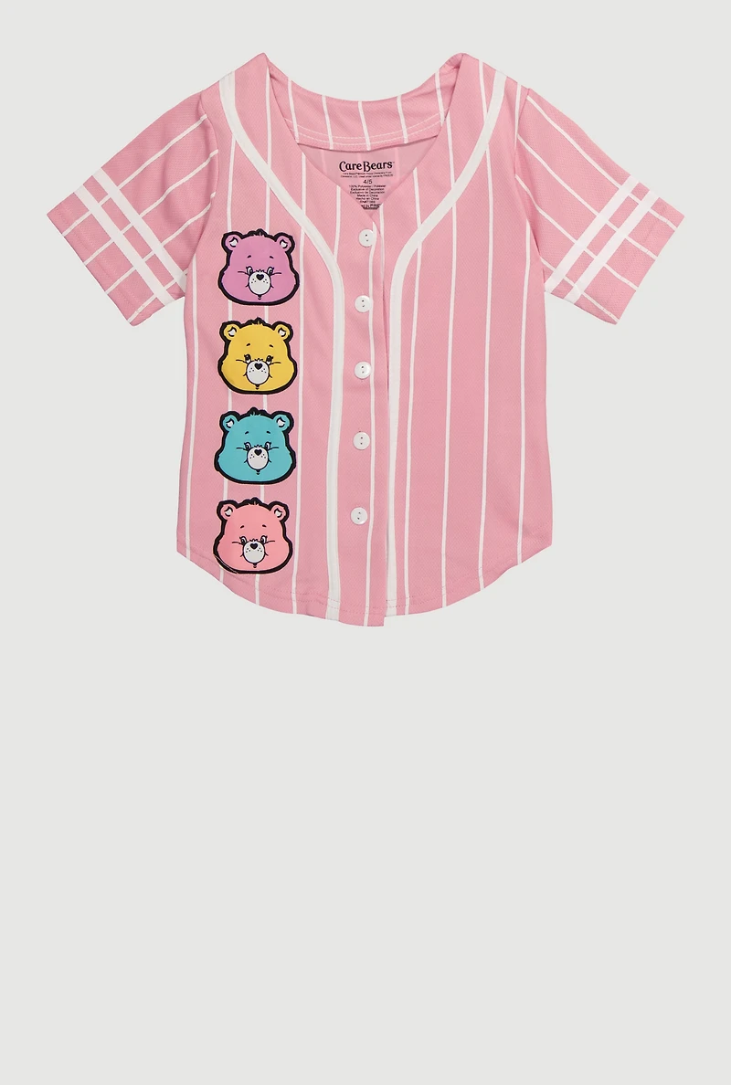 Little Girls Striped Care Bear Graphic Jersey Mesh Baseball Tee, Pink,