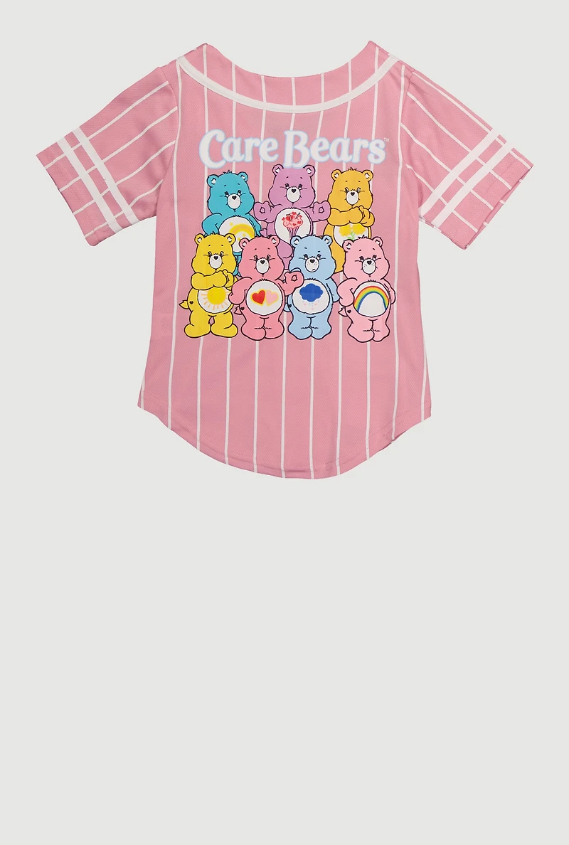 Little Girls Striped Care Bear Graphic Jersey Mesh Baseball Tee, Pink,