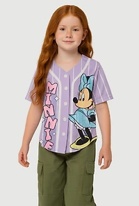 Little Girls Minnie Striped Baseball Graphic Tee, Purple, Size 4-5