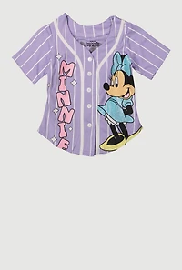 Little Girls Minnie Striped Baseball Graphic Tee