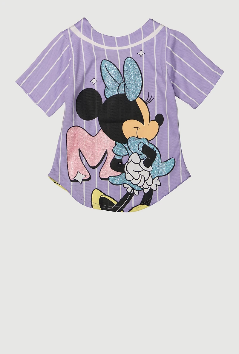 Little Girls Minnie Striped Baseball Graphic Tee