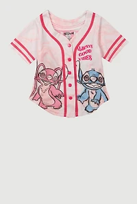 Little Girls Stitch Always Good Vibes Baseball Graphic Tee, Pink, Size 4-5