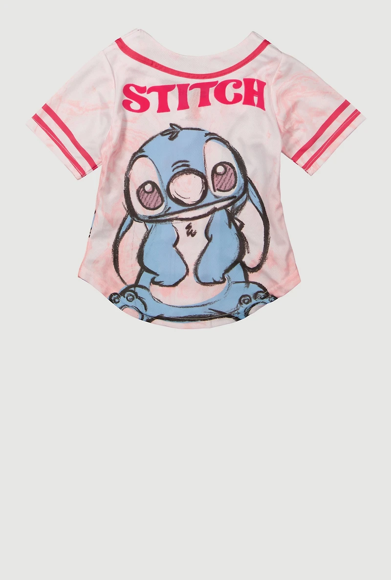 Little Girls Stitch Always Good Vibes Baseball Graphic Tee, Pink, Size 4-5