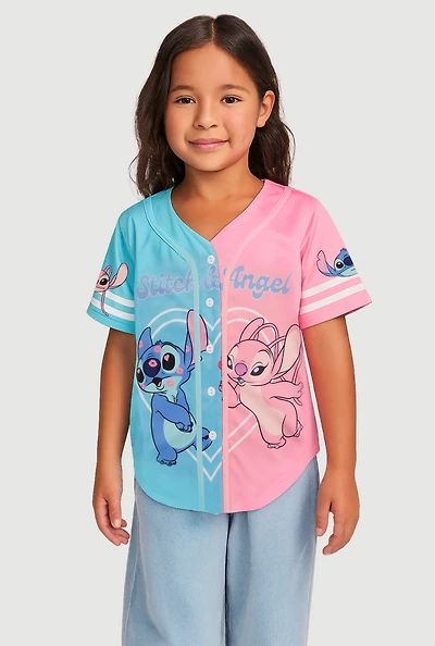 Little Girls Color Block Stitch and Angel Graphic Jersey Mesh Tee