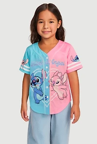 Little Girls Color Block Stitch and Angel Graphic Jersey Mesh Tee