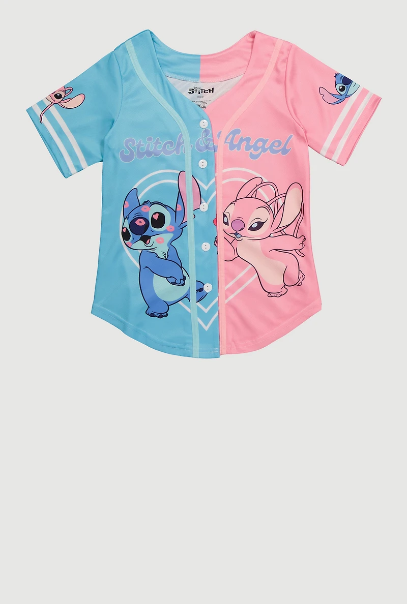 Little Girls Color Block Stitch and Angel Graphic Jersey Mesh Tee