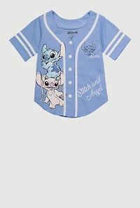 Little Girls Stitch and Angel Graphic Varsity Stripe Jersey Mesh Tee