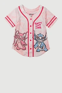 Girls Stitch and Angel Always Good Vibes Baseball Jersey, Pink, Size 7-8