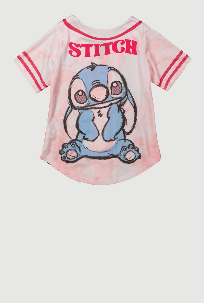 Girls Stitch and Angel Always Good Vibes Baseball Jersey, Pink, Size 7-8