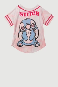 Girls Stitch and Angel Always Good Vibes Baseball Jersey, Pink, Size 7-8