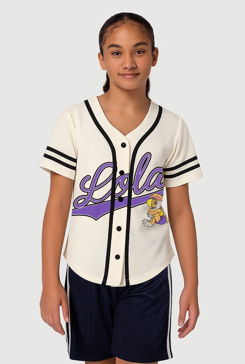 Girls Lola Bunny Graphic Baseball Jersey, Beige, Size 14-16