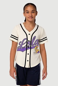 Girls Lola Bunny Graphic Baseball Jersey, Beige, Size 14-16