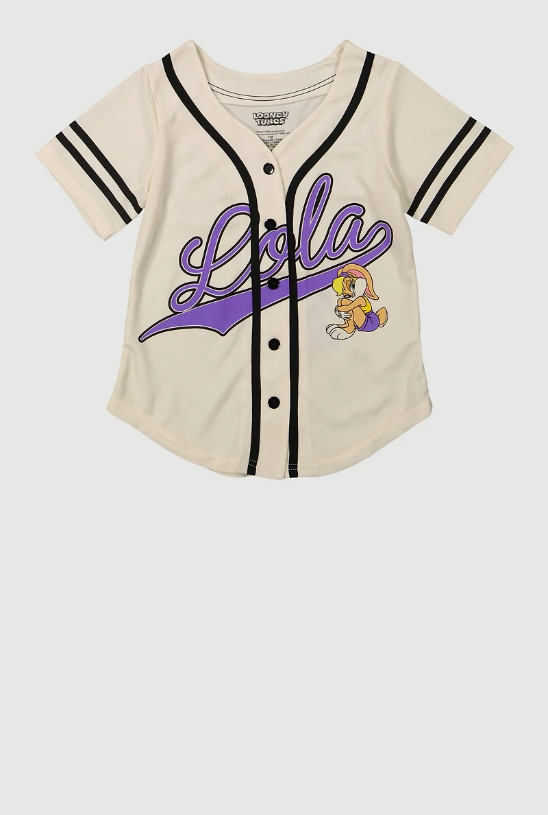 Girls Lola Bunny Graphic Baseball Jersey, Beige, Size 14-16