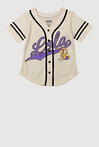 Girls Lola Bunny Graphic Baseball Jersey, Beige, Size 14-16