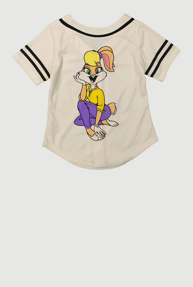 Girls Lola Bunny Graphic Baseball Jersey, Beige, Size 7-8
