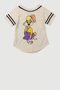 Girls Lola Bunny Graphic Baseball Jersey, Beige, Size 7-8