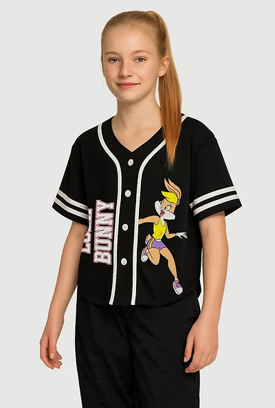 Girls Looney Tunes Lola Bunny Graphic Baseball Jersey, Black, Size 7-8