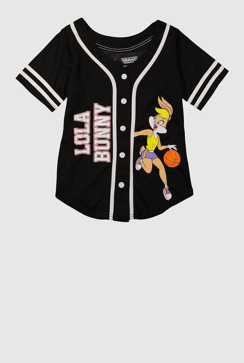 Girls Looney Tunes Lola Bunny Graphic Baseball Jersey, Black, Size 7-8